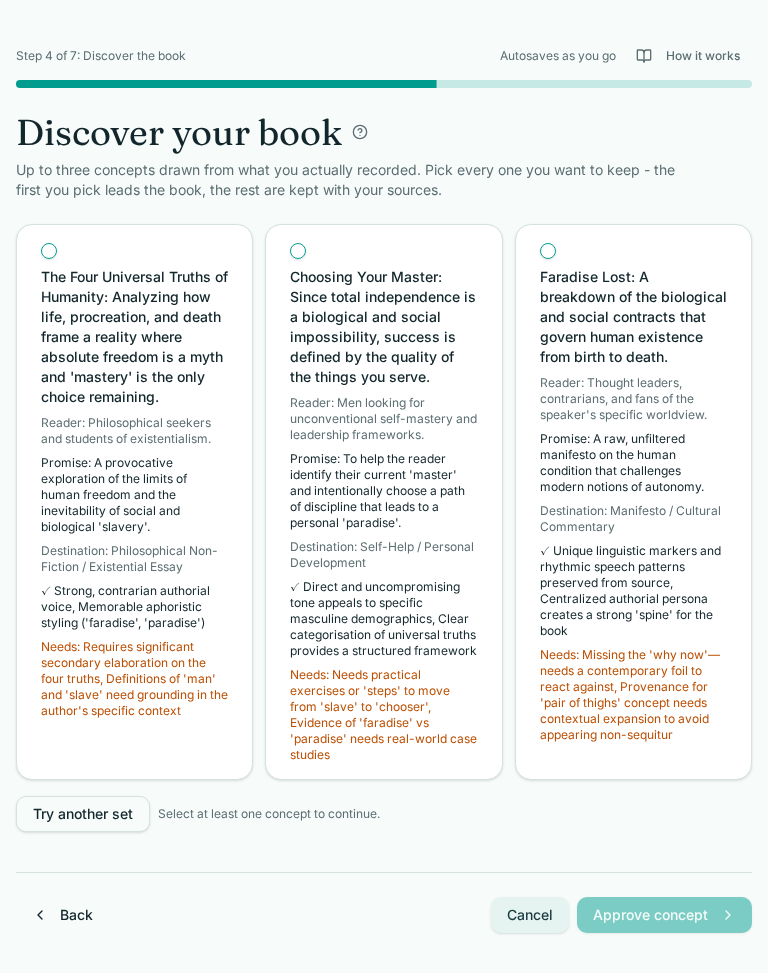 Extract the meaning: Main concepts - step 4b of 7 in the Your Book Pro audio wizard