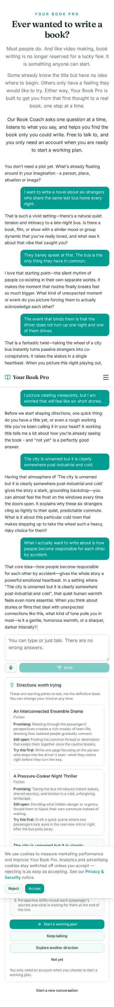 Book Coach conversation about strangers who share the same last bus, showing the coach's questions and the directions it offered.