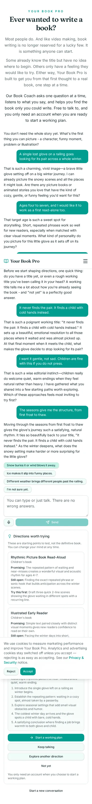 Book Coach conversation about a lost glove looking for its pair, showing the coach's questions and the directions it offered.