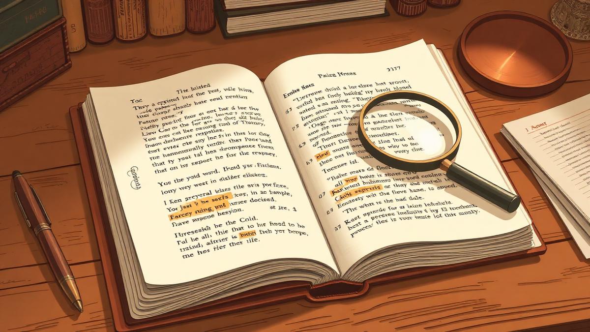 A fiction manuscript with highlighted repetition and pacing notes